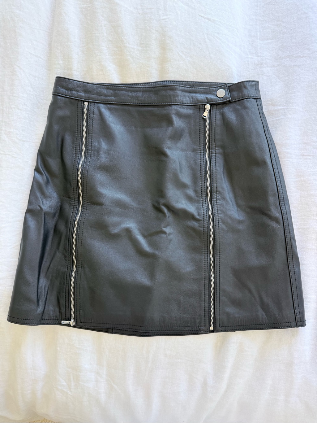 J Brand Black Lambskin Leather Zip-Front Mini Skirt